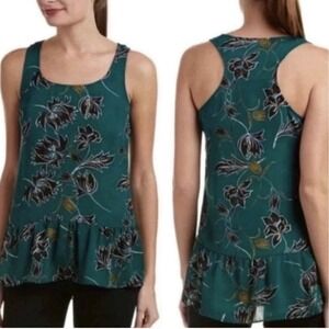 Cabi Zoe‎ Top Emerald Green Floral Long Ruffle Tank Blouse Tunic Medium 3276